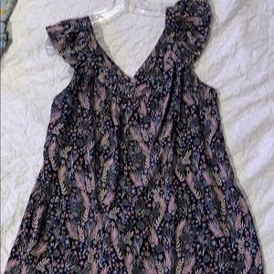 Ann Taylor Loft Navy Floral Flutter Sleeve Blouse